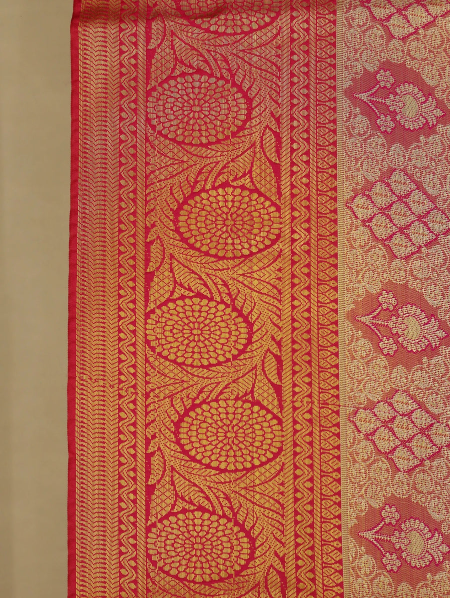 Burnt Orange Dharmavaram Inspired Semi Silk Saree with Medium Medium Contrast Border