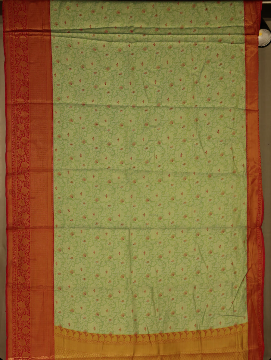Mint Green Kanchipuram Inspired Semi Silk Saree with Medium Medium Contrast Border