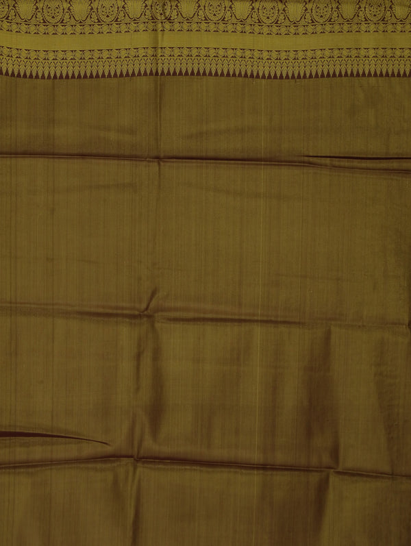 Champagne Gold Kanchipuram Inspired Semi Silk Saree with Wide Wide Contrast Border