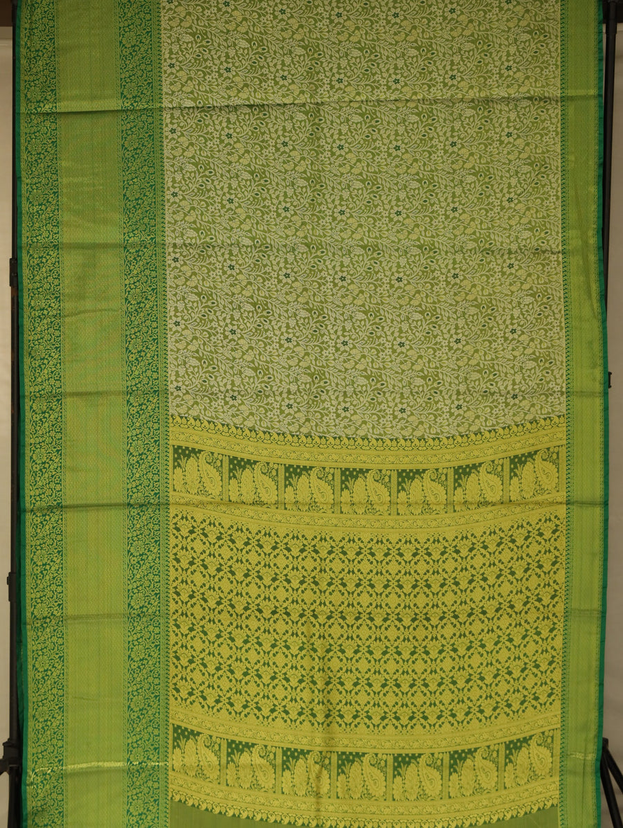 Fern Green Dharmavaram Inspired Semi Silk Saree with Wide Wide Contrast Border