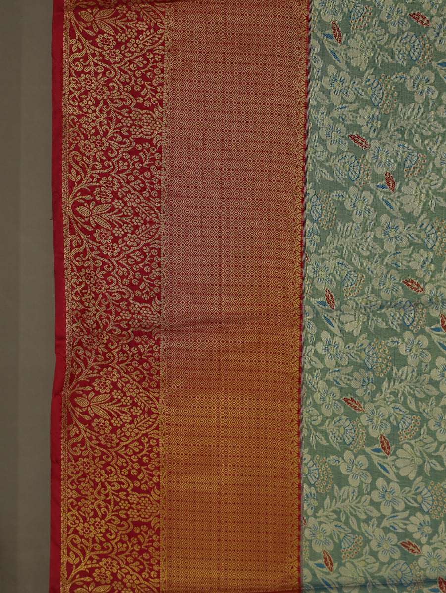Sage Green Uppada Inspired Semi Silk Saree with Medium Medium Contrast Border