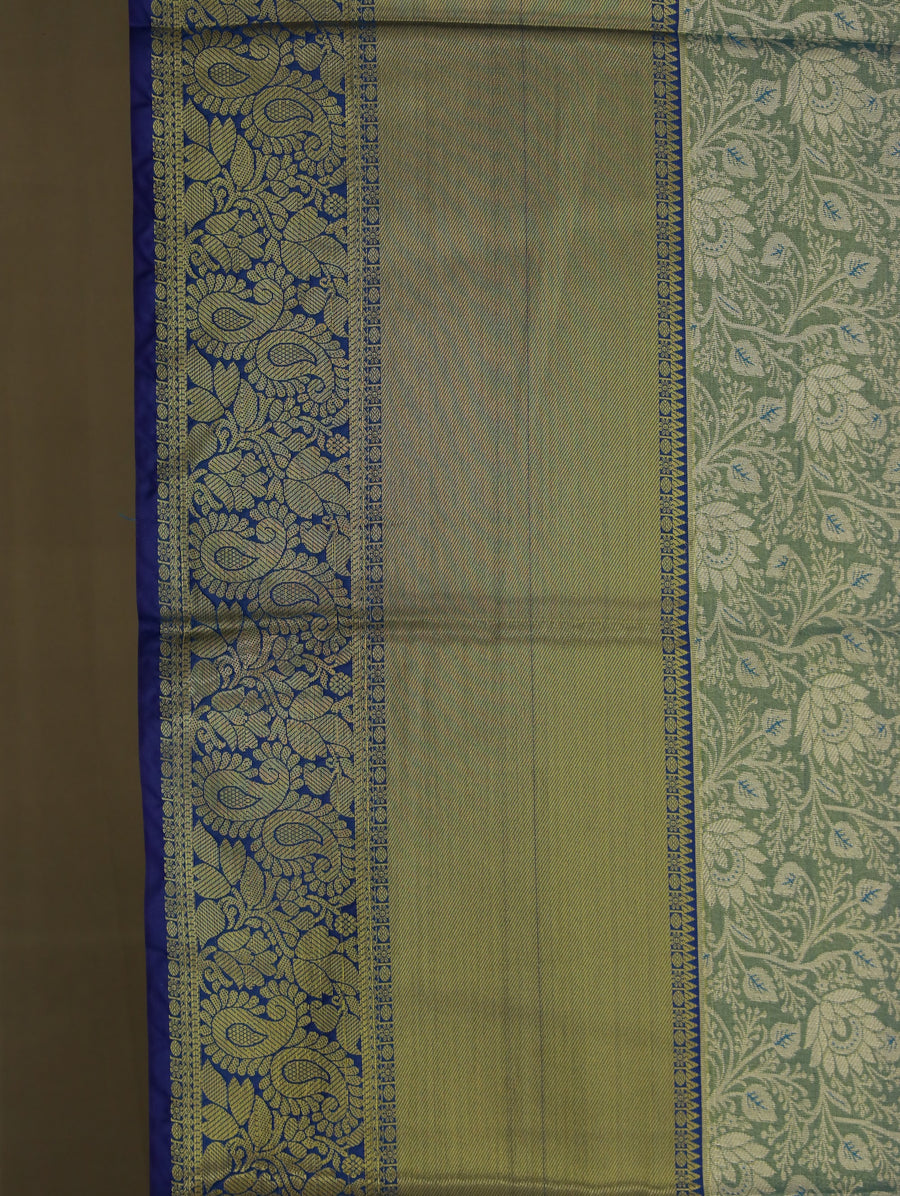 Sage Green Uppada Inspired Semi Silk Saree with Medium Medium Contrast Border