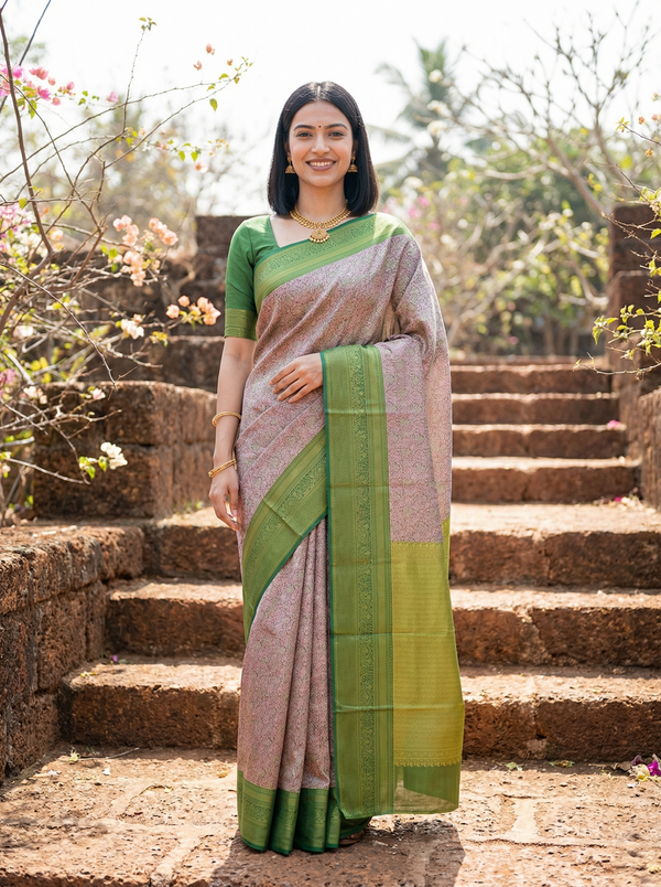 Olive Green Uppada Inspired Semi Silk Saree with Medium Medium Self Border