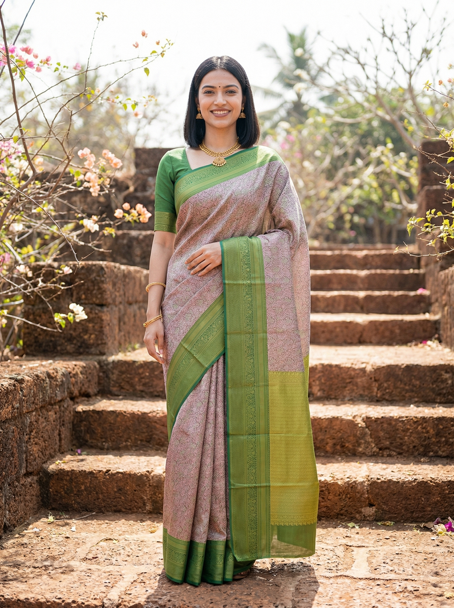 Olive Green Uppada Inspired Semi Silk Saree with Medium Medium Self Border