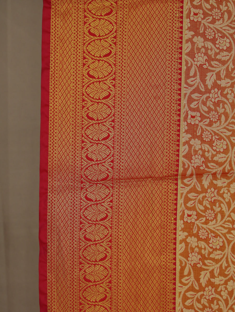 Golden Mustard Dharmavaram Inspired Semi Silk Saree with Medium Medium Contrast Border