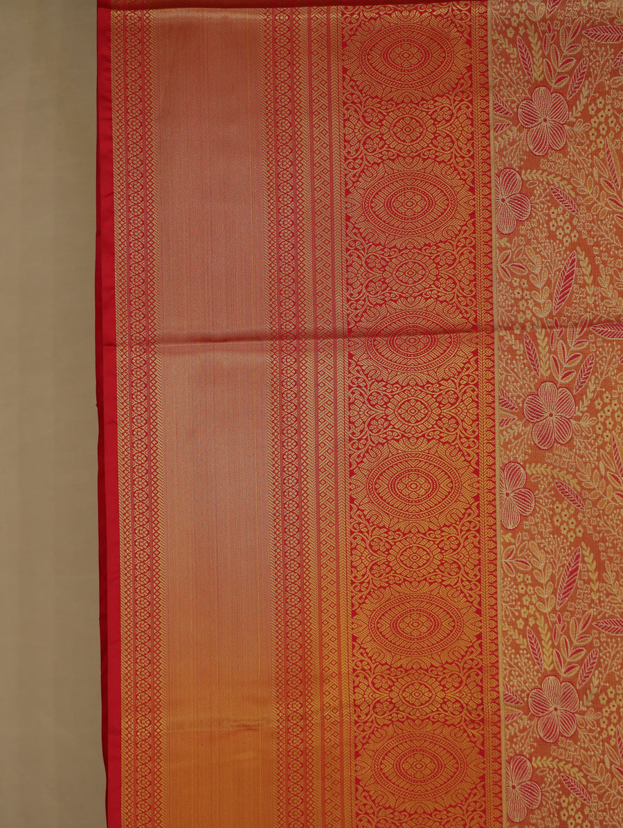 Sunset Orange Dharmavaram Inspired Semi Silk Saree with Medium Medium Contrast Border