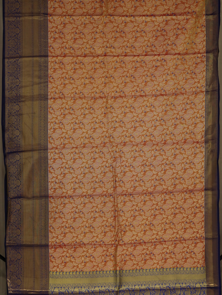 Burnt Orange Kanchipuram Inspired Semi Silk Saree with Medium Medium Contrast Border