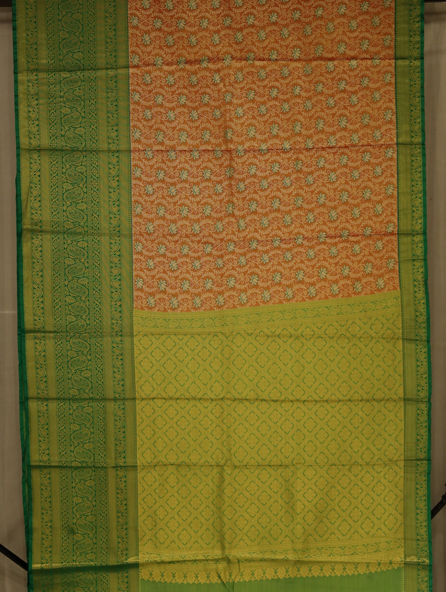 Burnt Orange Gadwal Inspired Semi Silk Saree with Wide Medium Contrast Border