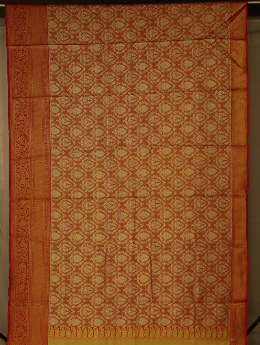 Burnt Orange Dharmavaram Inspired Semi Silk Saree with Medium Medium Self Border