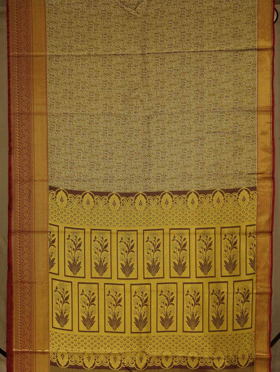 Ivory Gold Dharmavaram Inspired Semi Silk Saree with Wide Wide Contrast Border