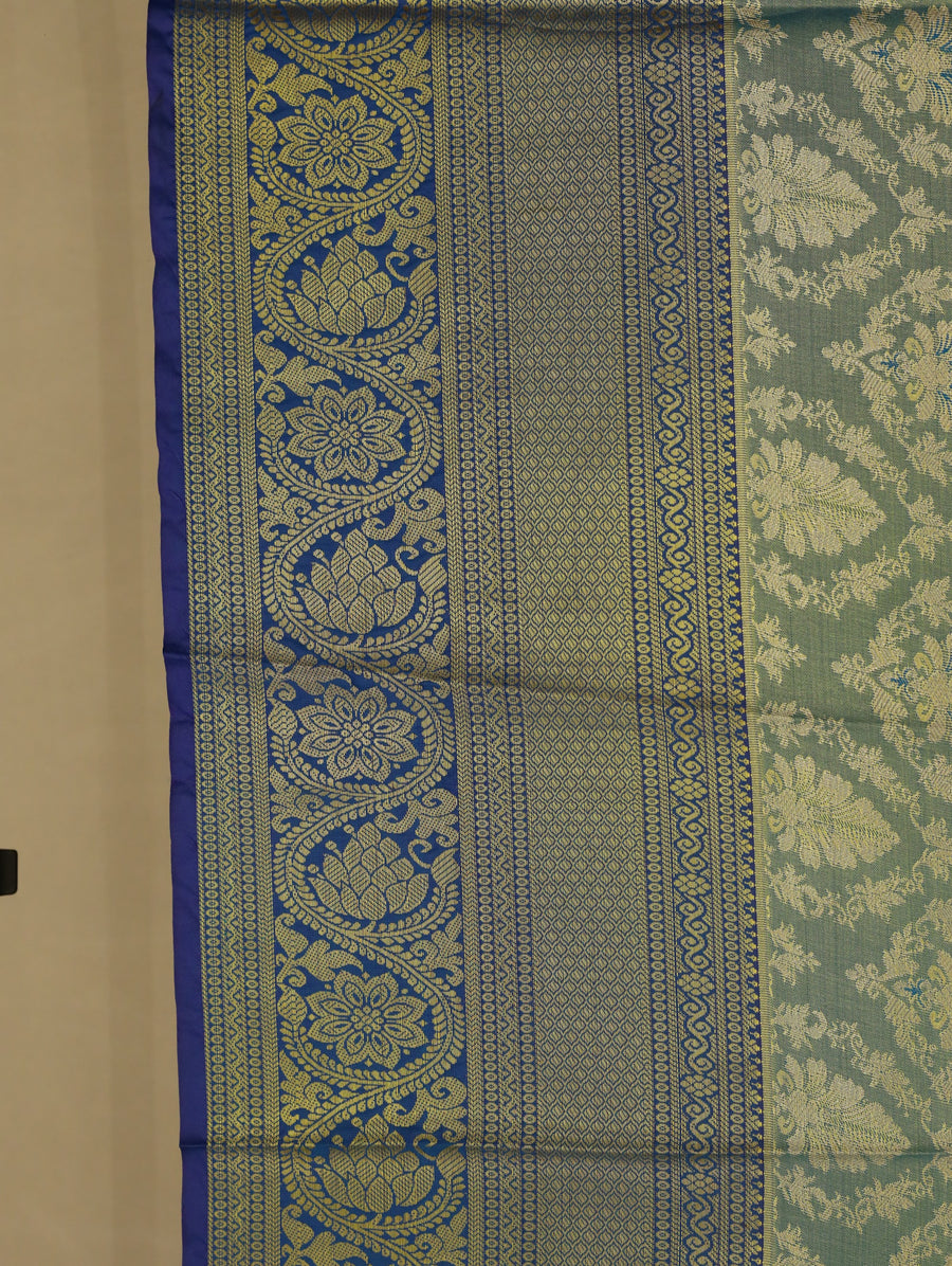 Sage Green Dharmavaram Inspired Semi Silk Saree with Narrow Narrow Contrast Border