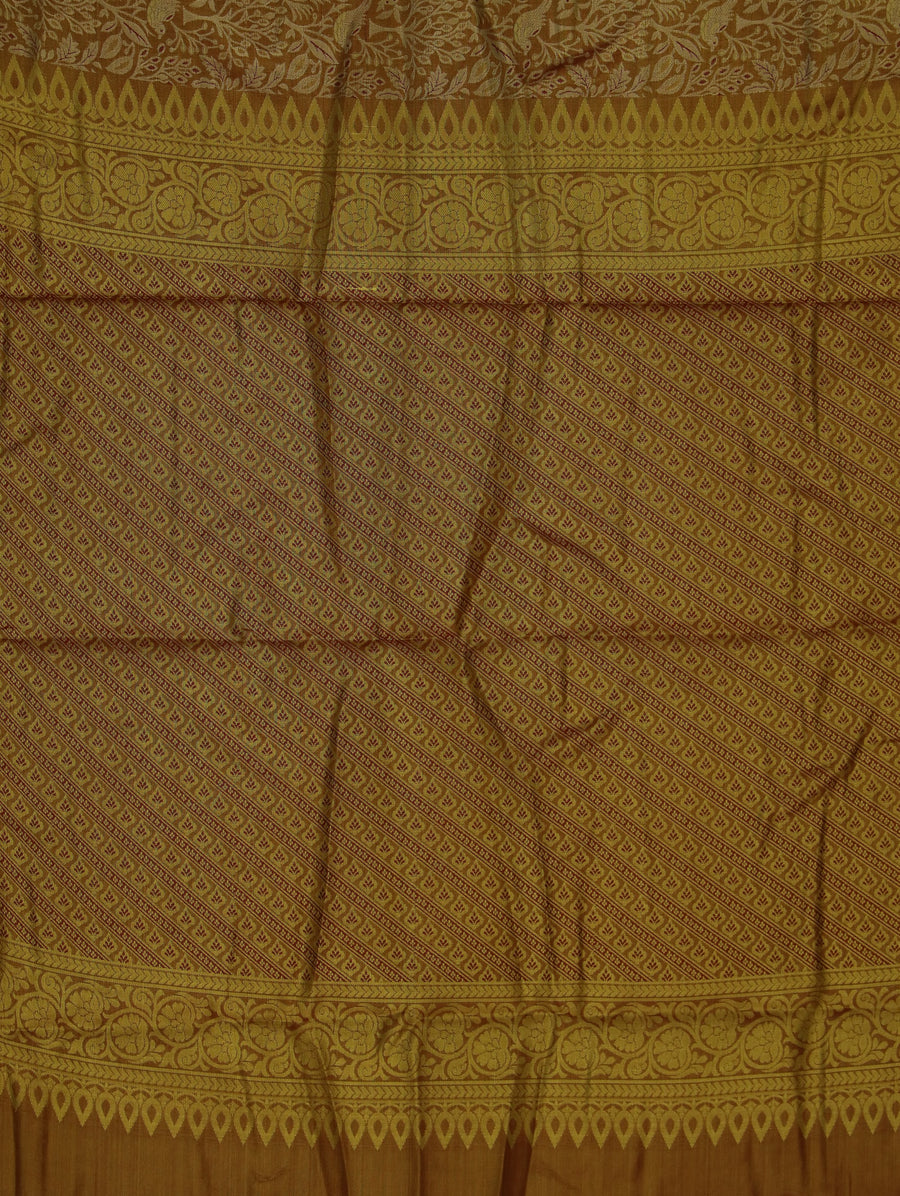 Champagne Gold Kanchipuram Inspired Semi Silk Saree with Wide Wide Contrast Border
