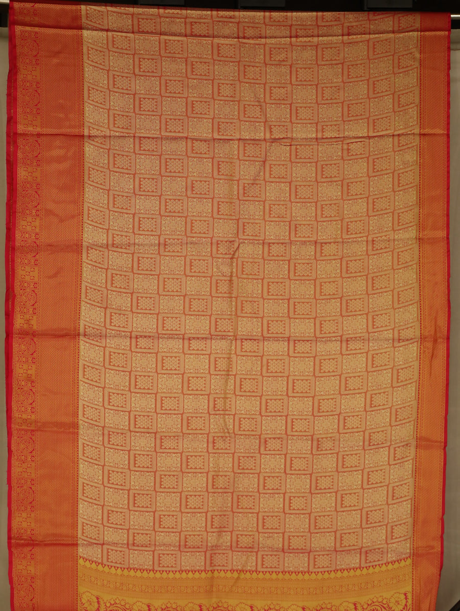 Burnt Orange Dharmavaram Inspired Semi Silk Saree with Medium Medium Self Border