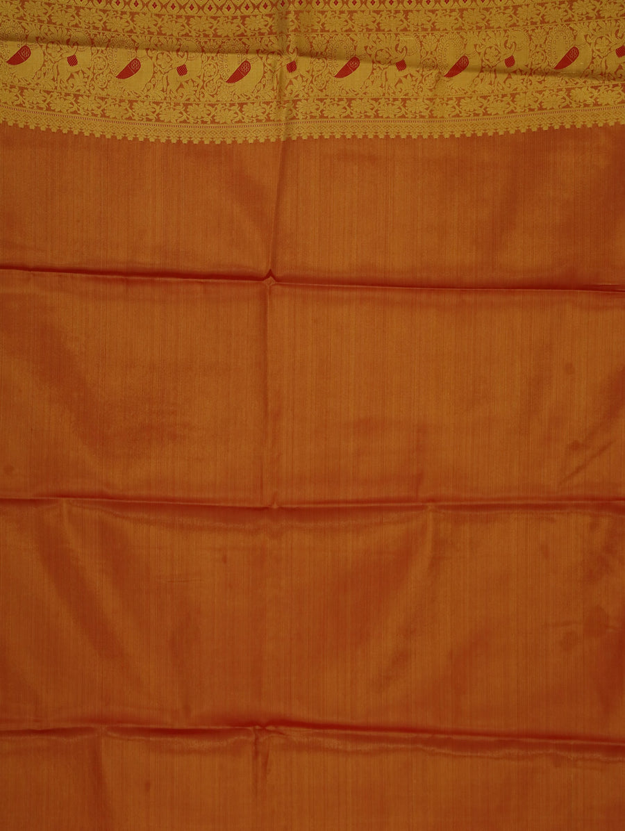 Burnt Orange Dharmavaram Inspired Semi Silk Saree with Wide Wide Contrast Border