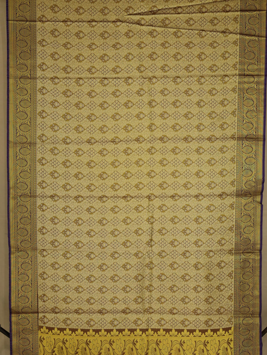 Champagne Gold Dharmavaram Inspired Semi Silk Saree with Medium Medium Contrast Border