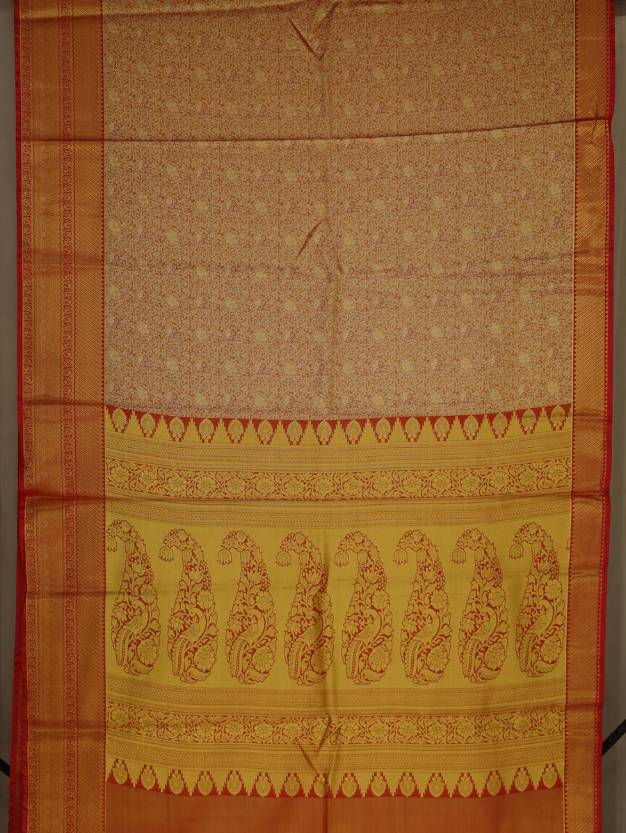 Champagne Gold Dharmavaram Inspired Semi Silk Saree with Medium Medium Contrast Border