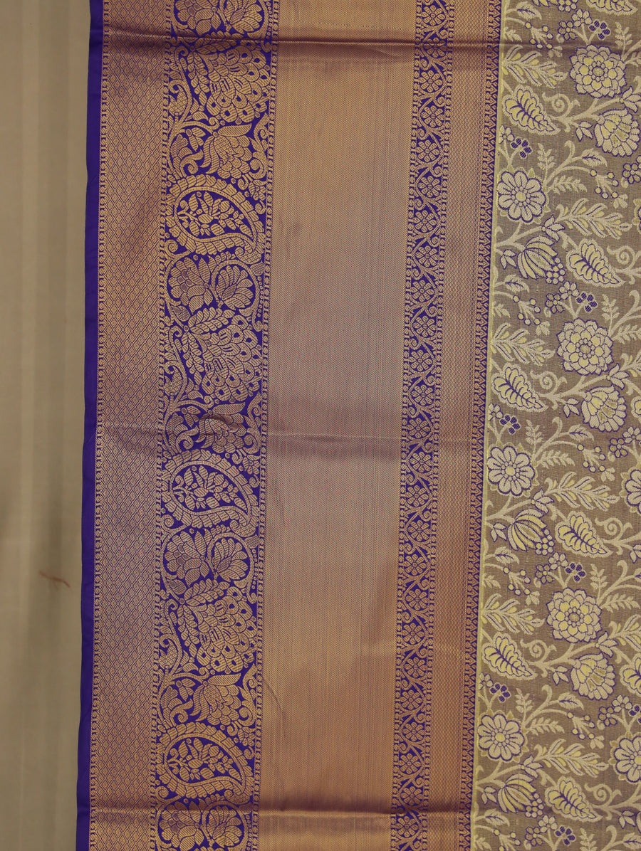 Champagne Gold Kanchipuram Inspired Semi Silk Saree with Wide Wide Contrast Border
