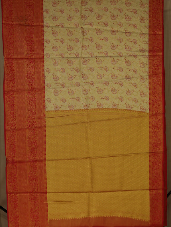 Sunset Yellow Dharmavaram Inspired Semi Silk Saree with Wide Wide Contrast Border