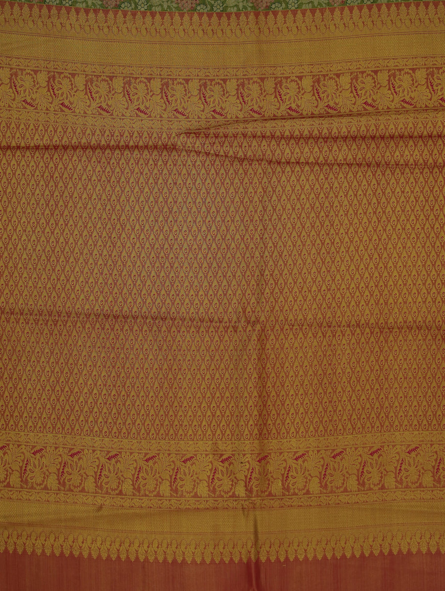 Sage Green Kanchipuram Inspired Semi Silk Saree with Medium Medium Contrast Border