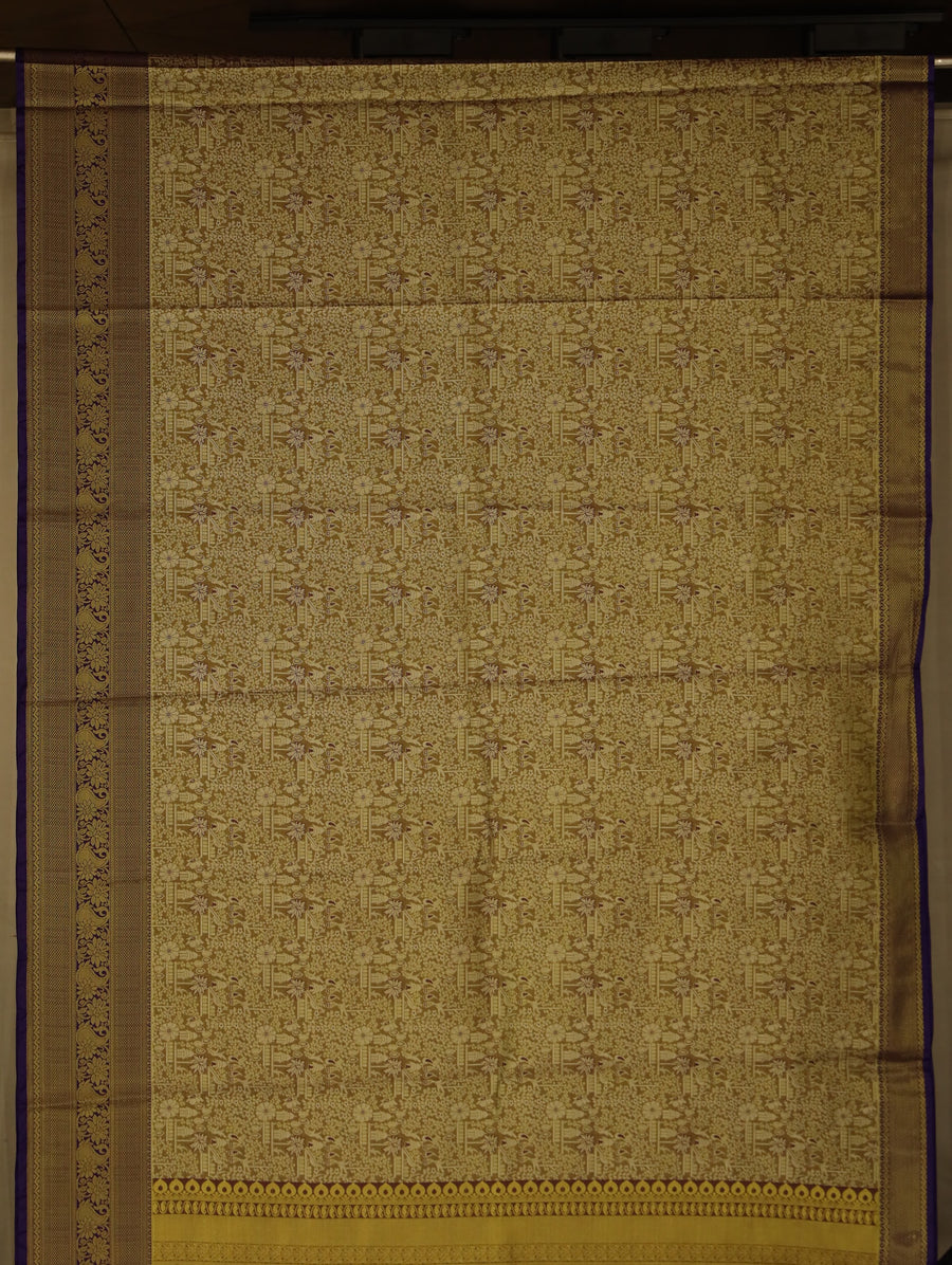 Antique Gold Dharmavaram Inspired Semi Silk Saree with Wide Wide Contrast Border