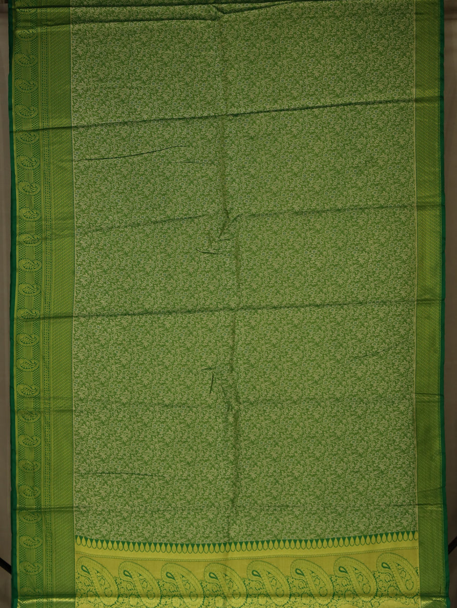 Fern Green Mysore Inspired Semi Silk Saree with Wide Wide Self Border