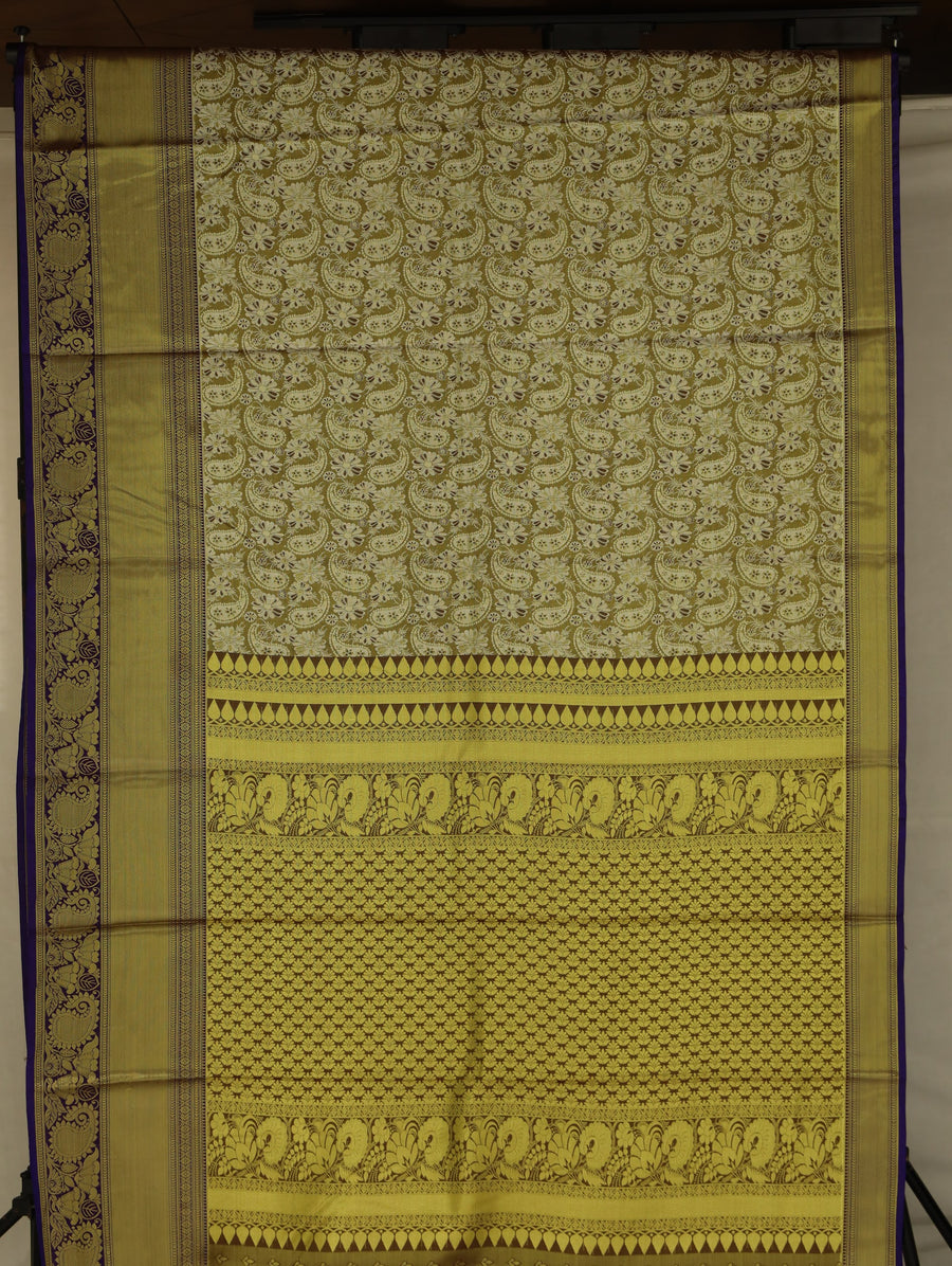 Champagne Gold Kanchipuram Inspired Semi Silk Saree with Medium Medium Contrast Border
