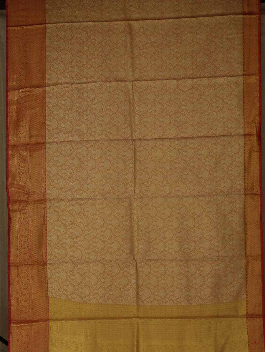 Champagne Gold Dharmavaram Inspired Semi Silk Saree with Wide Wide Contrast Border