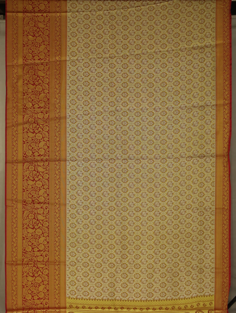 Champagne Gold Dharmavaram Inspired Semi Silk Saree with Wide Wide Contrast Border