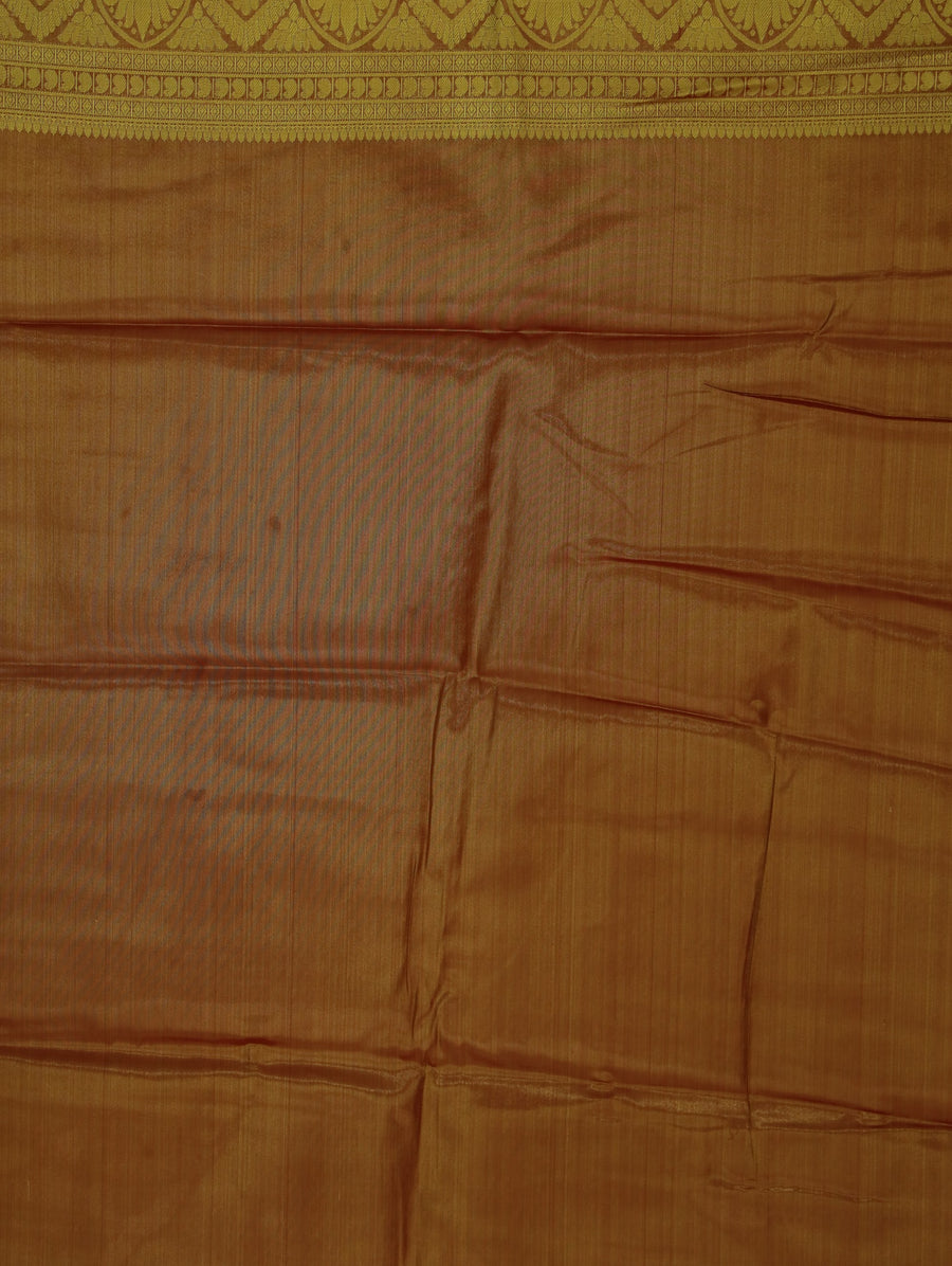 Burnt Orange Kanchipuram Inspired Semi Silk Saree with Medium Medium Contrast Border