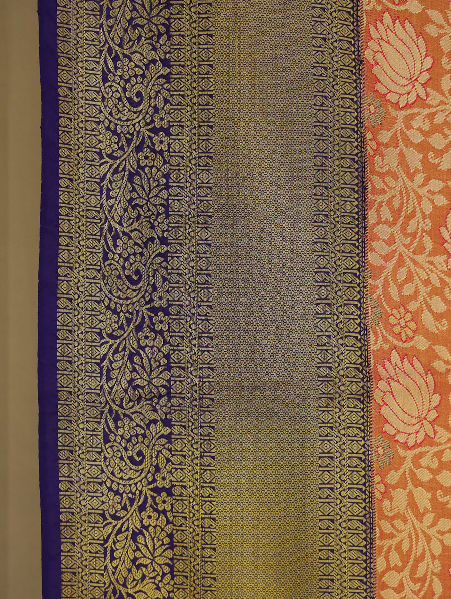 Coral Peach Dharmavaram Inspired Semi Silk Saree with Wide Wide Contrast Border