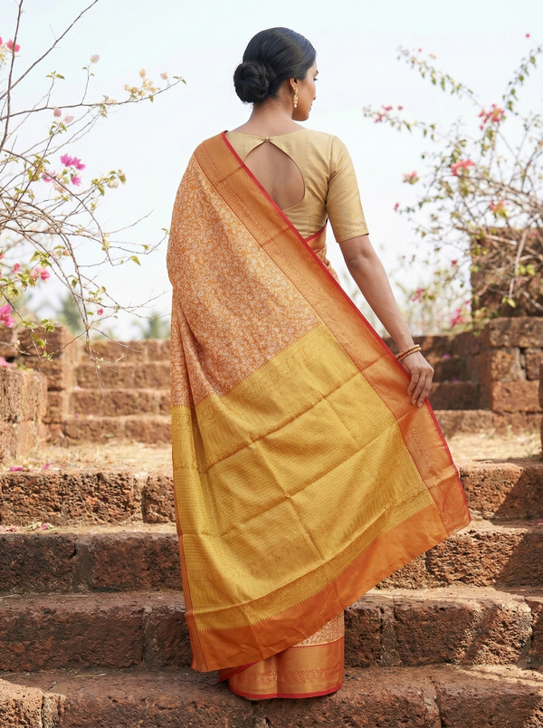 Golden Mustard Dharmavaram Inspired Semi Silk Saree with Medium Medium Contrast Border