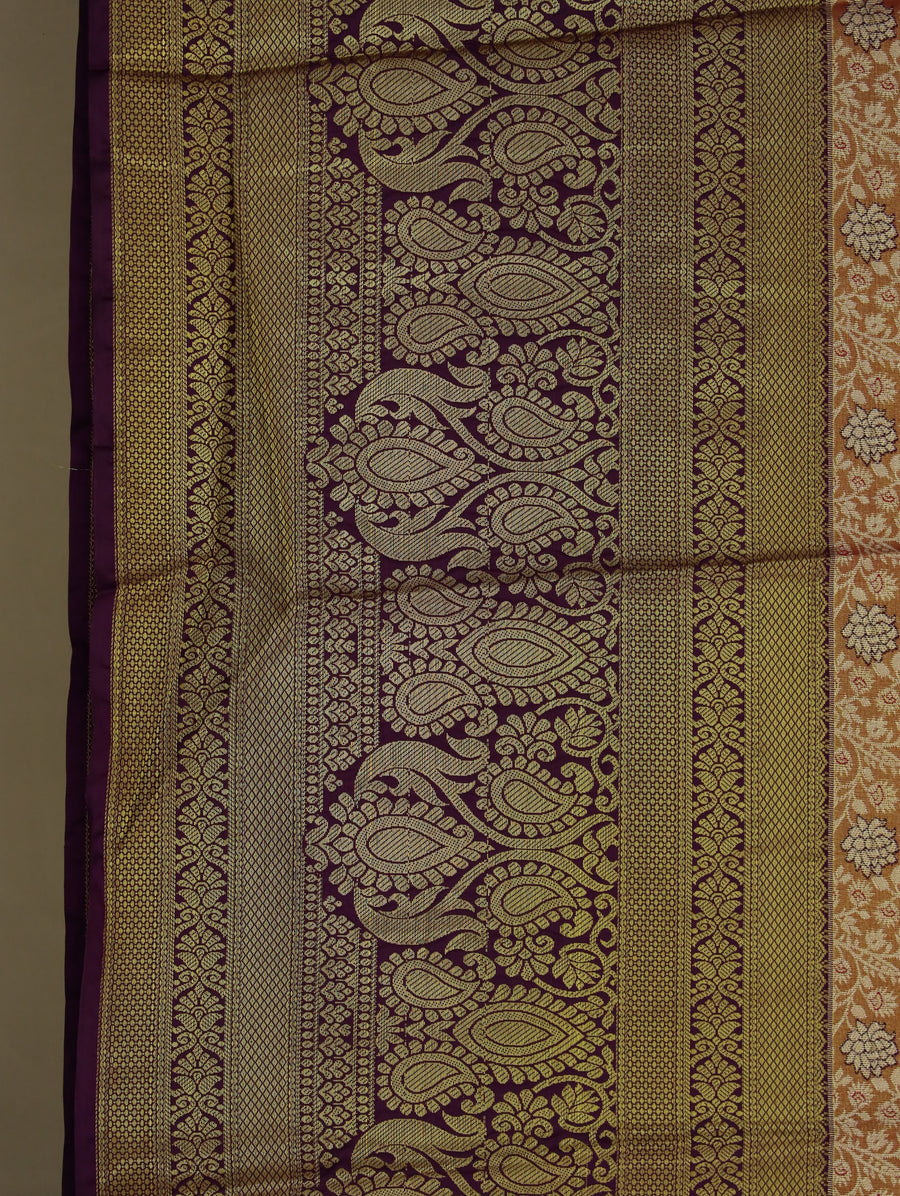 Saffron Orange Dharmavaram Inspired Semi Silk Saree with Medium Medium Contrast Border