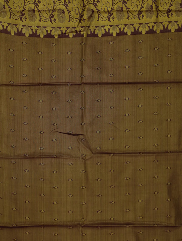 Champagne Gold Kanchipuram Inspired Semi Silk Saree with Wide Wide Contrast Border