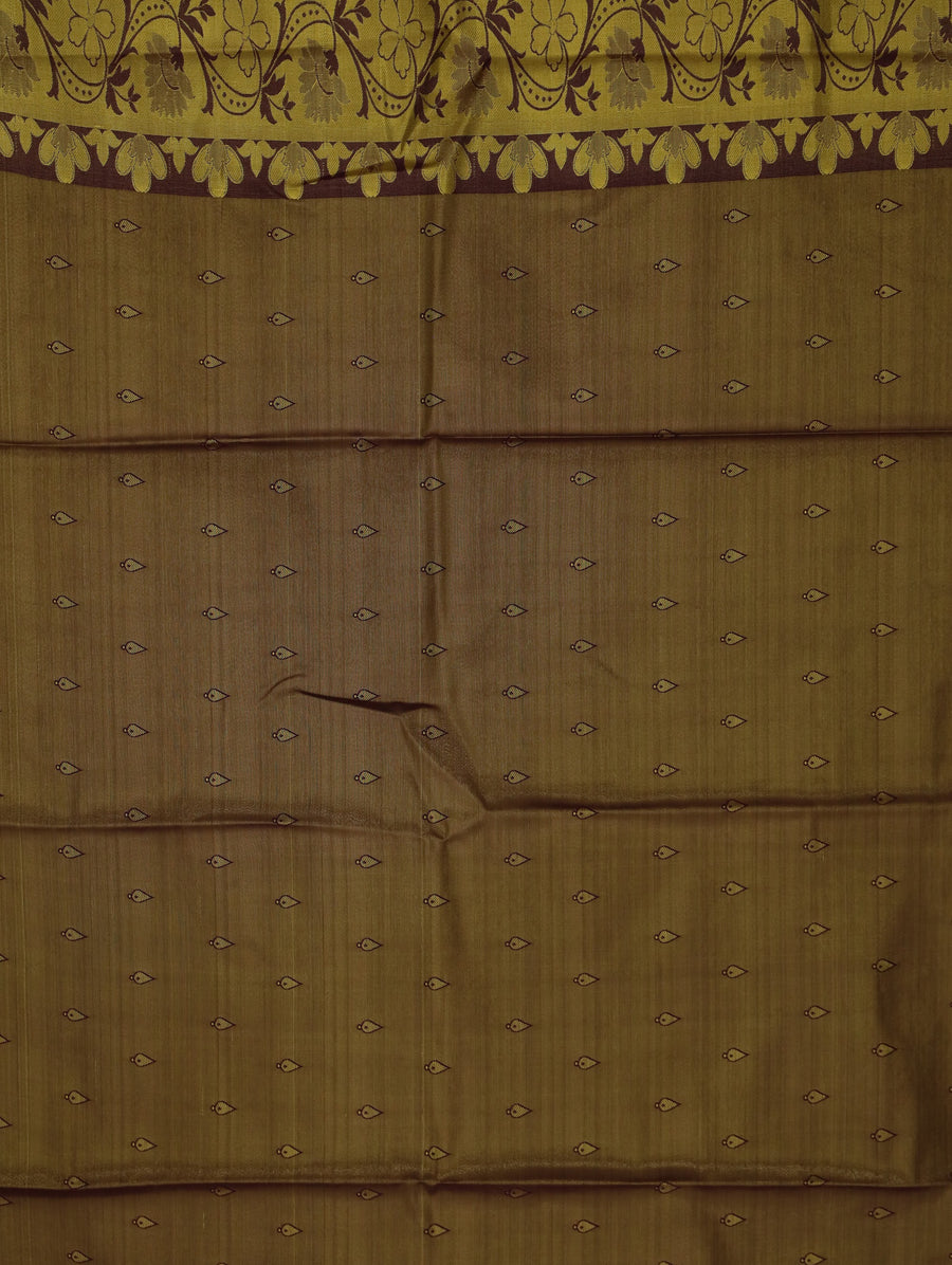 Champagne Gold Kanchipuram Inspired Semi Silk Saree with Wide Wide Contrast Border