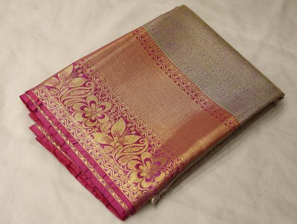 Champagne Gold Dharmavaram Inspired Semi Silk Saree with Wide Wide Contrast Border