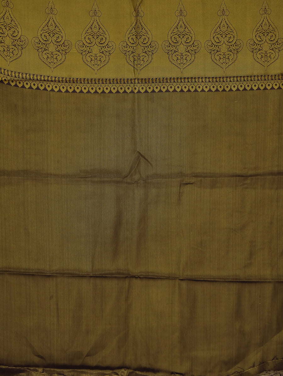 Moss Olive Dharmavaram Inspired Semi Silk Saree with Wide Wide Contrast Border