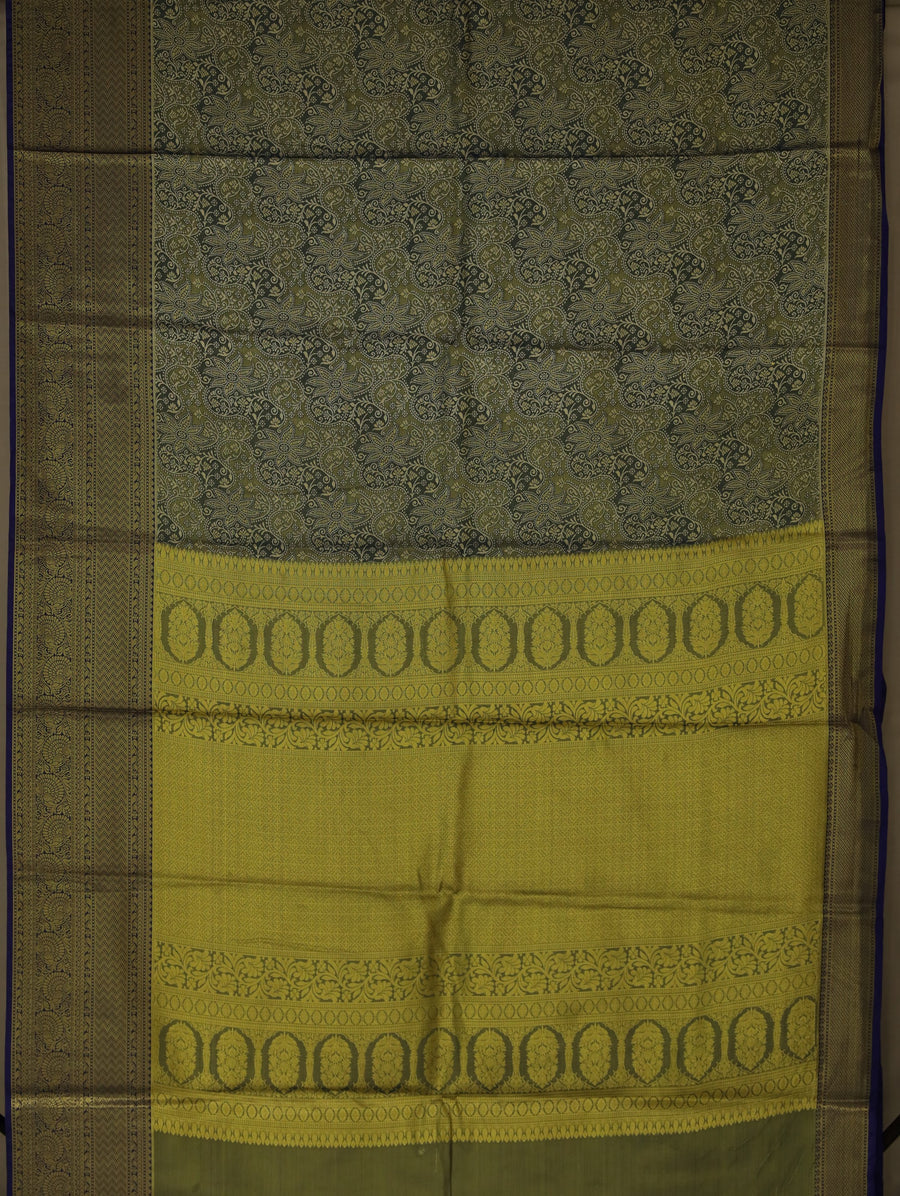 Olive Green Dharmavaram Inspired Semi Silk Saree with Wide Wide Contrast Border