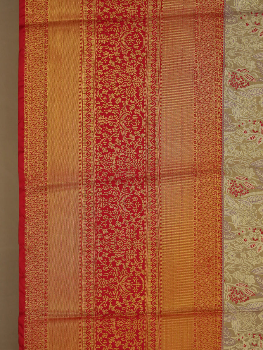 Champagne Gold Dharmavaram Inspired Semi Silk Saree with Wide Wide Contrast Border