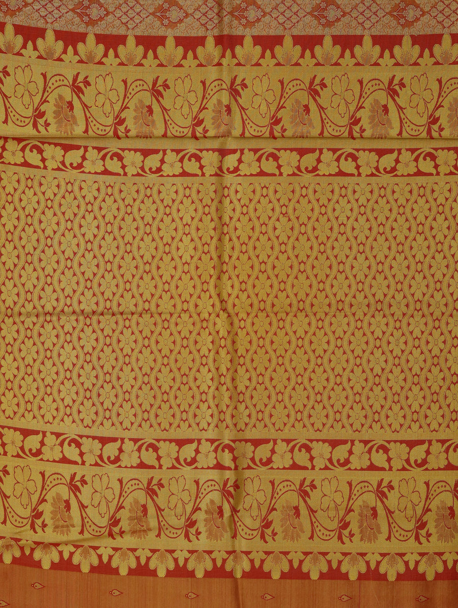 Sunset Gold Dharmavaram Inspired Semi Silk Saree with Medium Medium Contrast Border