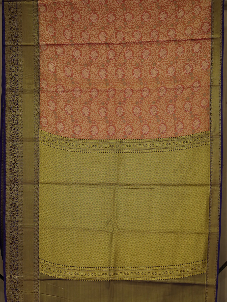 Dusty Rose Kanchipuram Inspired Semi Silk Saree with Wide Wide Contrast Border