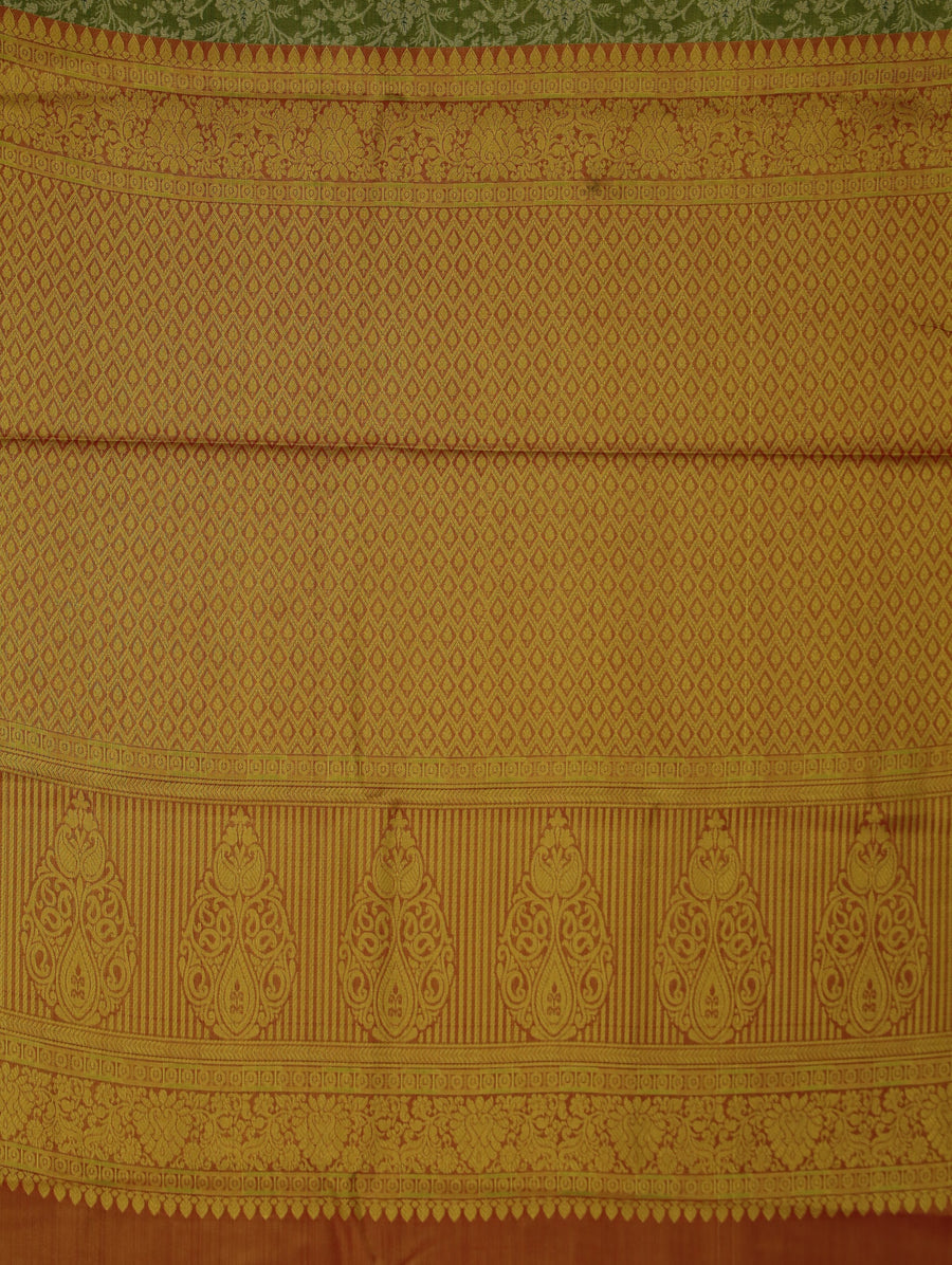Sage Green Kanchipuram Inspired Semi Silk Saree with Wide Wide Contrast Border