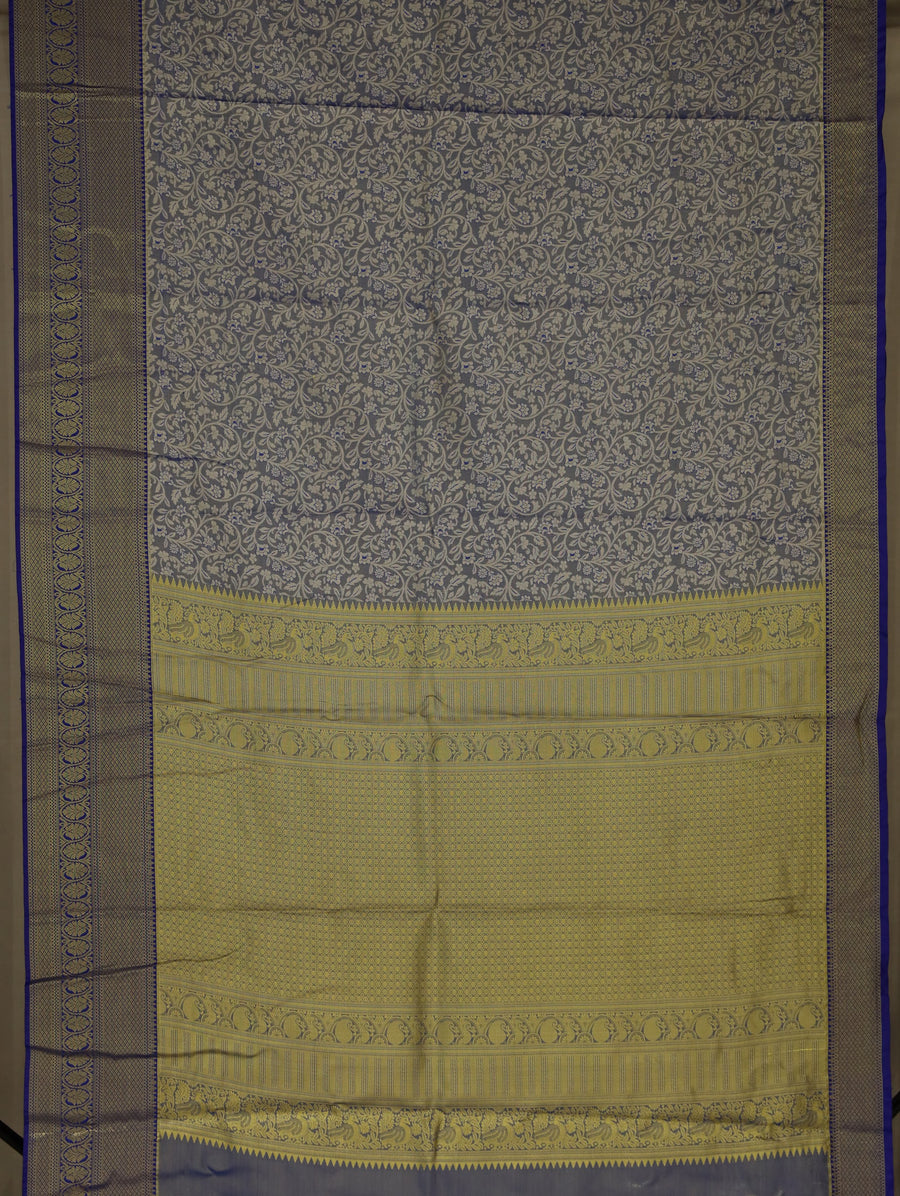 Steel Blue Kanchipuram Inspired Semi Silk Saree with Medium Medium Contrast Border