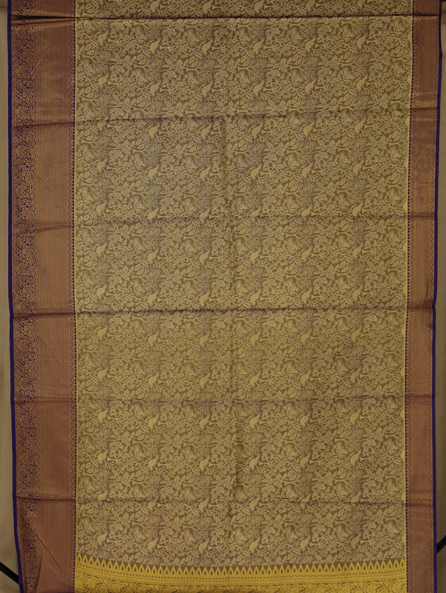 Olive Green Kanchipuram Inspired Semi Silk Saree with Medium Medium Contrast Border