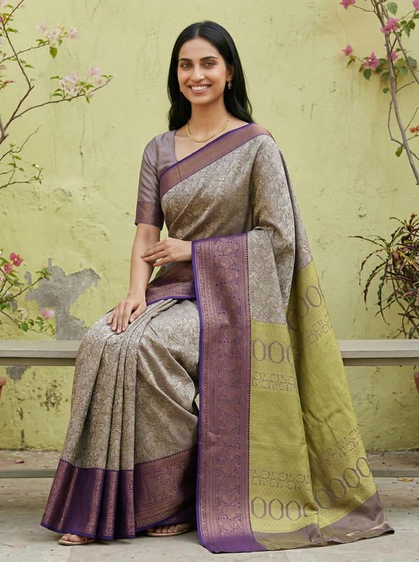Sage Green Uppada Inspired Semi Silk Saree with Wide Wide Contrast Border