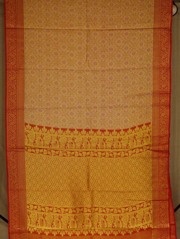 Sunset Orange Dharmavaram Inspired Semi Silk Saree with Medium Medium Contrast Border