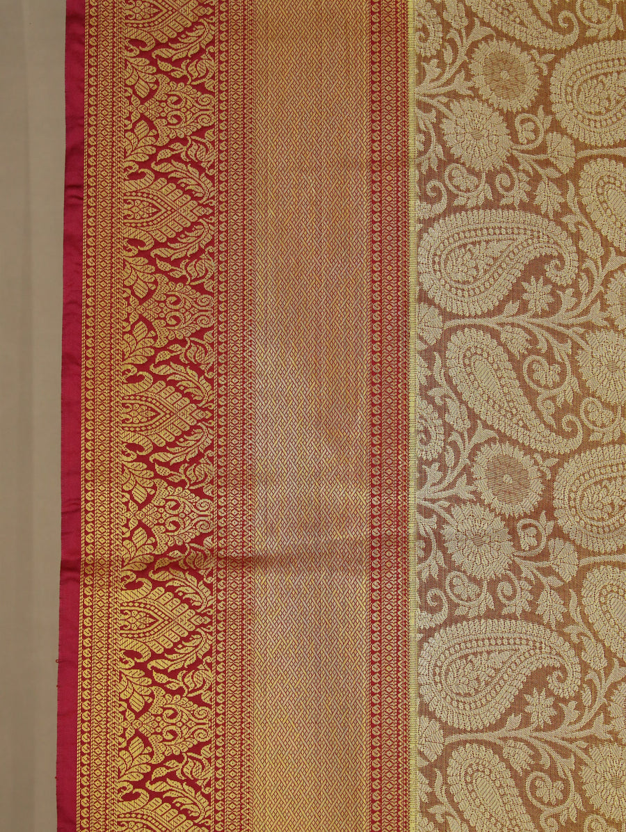Champagne Gold Dharmavaram Inspired Semi Silk Saree with Wide Wide Contrast Border