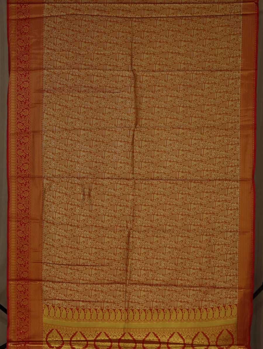 Golden Saffron Dharmavaram Inspired Semi Silk Saree with Medium Medium Contrast Border