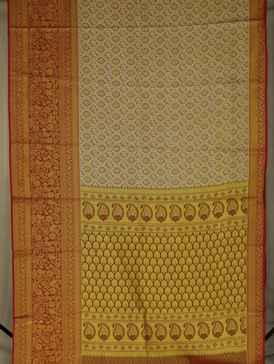 Champagne Gold Dharmavaram Inspired Semi Silk Saree with Wide Wide Contrast Border