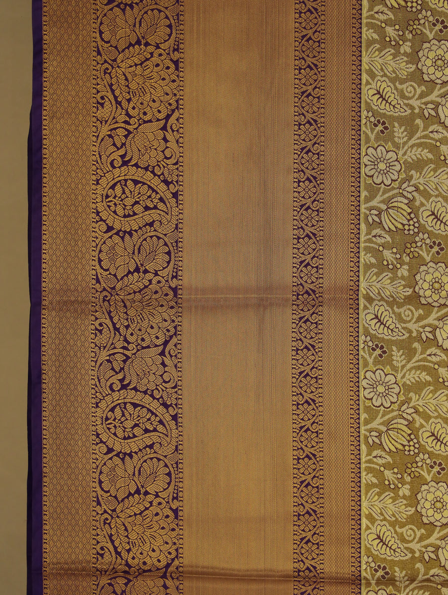 Champagne Gold Kanchipuram Inspired Semi Silk Saree with Medium Medium Contrast Border