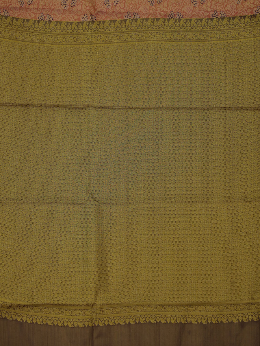 Peach Blossom Kanchipuram Inspired Semi Silk Saree with Wide Wide Contrast Border